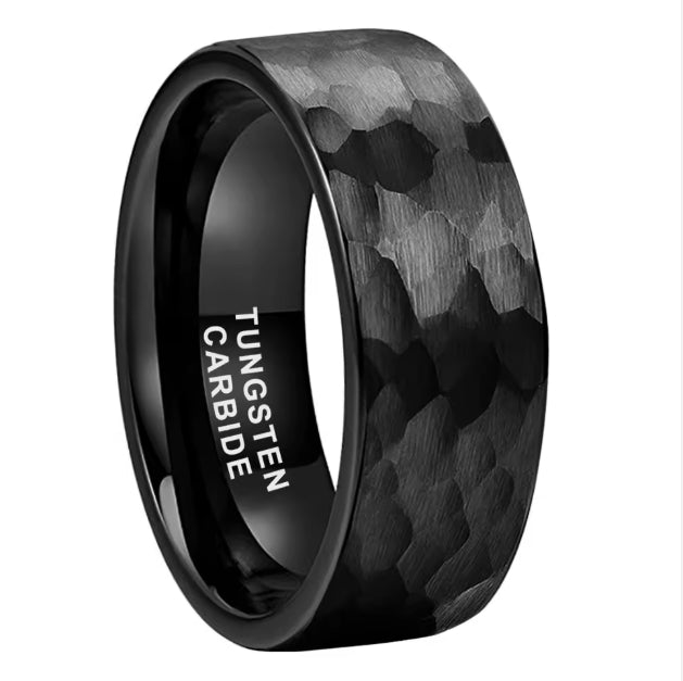Black Hammered Tungsten Carbide Ring