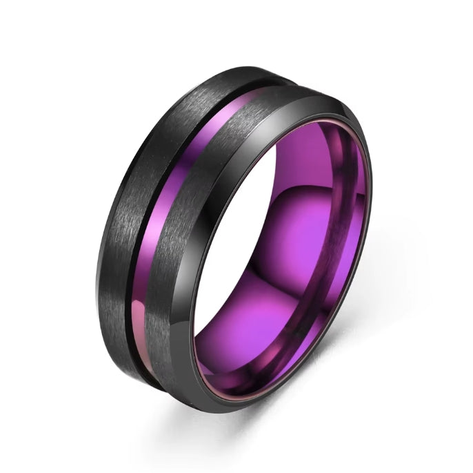 Tungsten Carbide Groove Bevel Brushed Plated Ring