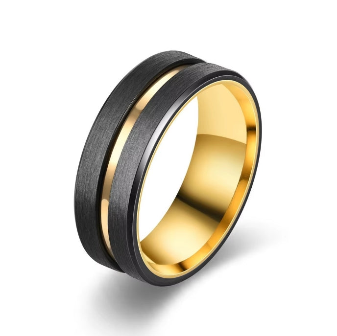 Tungsten Carbide Groove Bevel Brushed Plated Ring